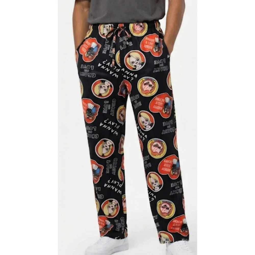 Chucky Pajama Lounge Pants Mens Size Large Black Graphics NWT